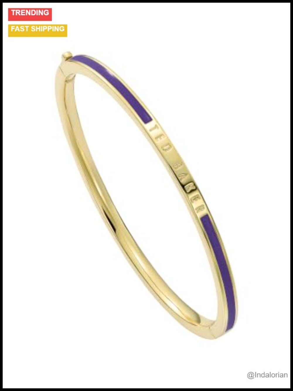 Gold Plated Brass Purple Enamel Hinged Bangle Bracelet Slim Classic Women's